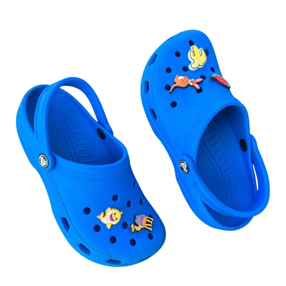 Crocs Unisex Adult Classic Clogs With Charms Size M4 W6 Blue Sandals